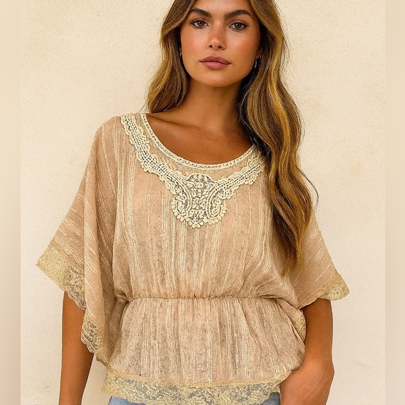 2B Bebe Vintage Y2k Cream Blouse with Dolman Sleeves and Embellished Details - Picture 2 of 12